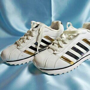 KSwiss Women’s Size 8.5 White Leather Sneakers Gold/Black Stripe K-Swiss S